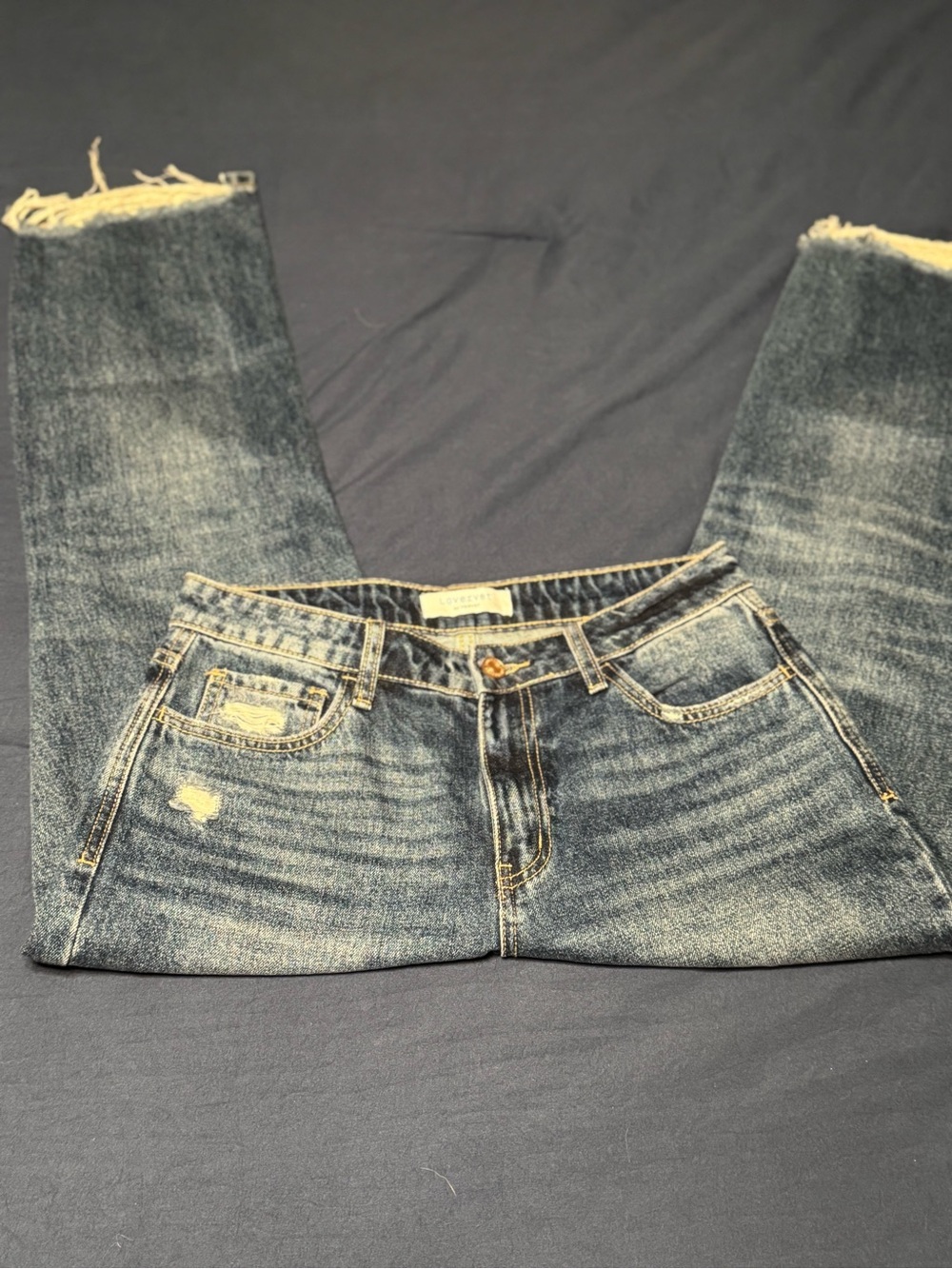 Cropped Ankle Distressed Jeans - Medium Blue Wash